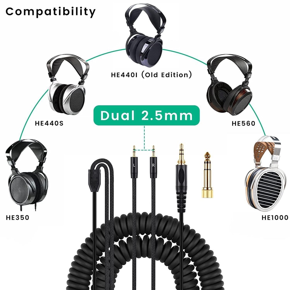 HIFI OFC Headphone Cable for HIFIMAN HE400i HE560 HE1000 with 3.5mm & 6.35mm Adapter