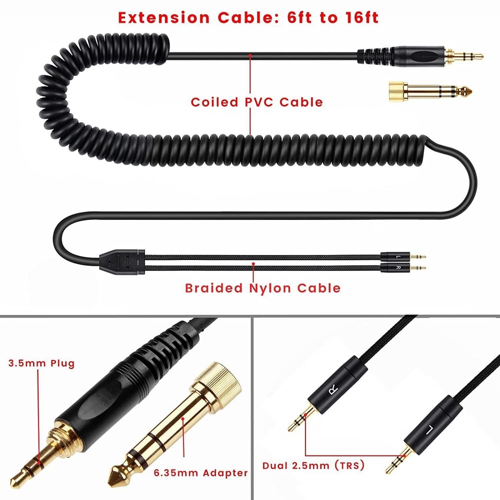 HIFI OFC Headphone Cable for HIFIMAN HE400i HE560 HE1000 with 3.5mm & 6.35mm Adapter
