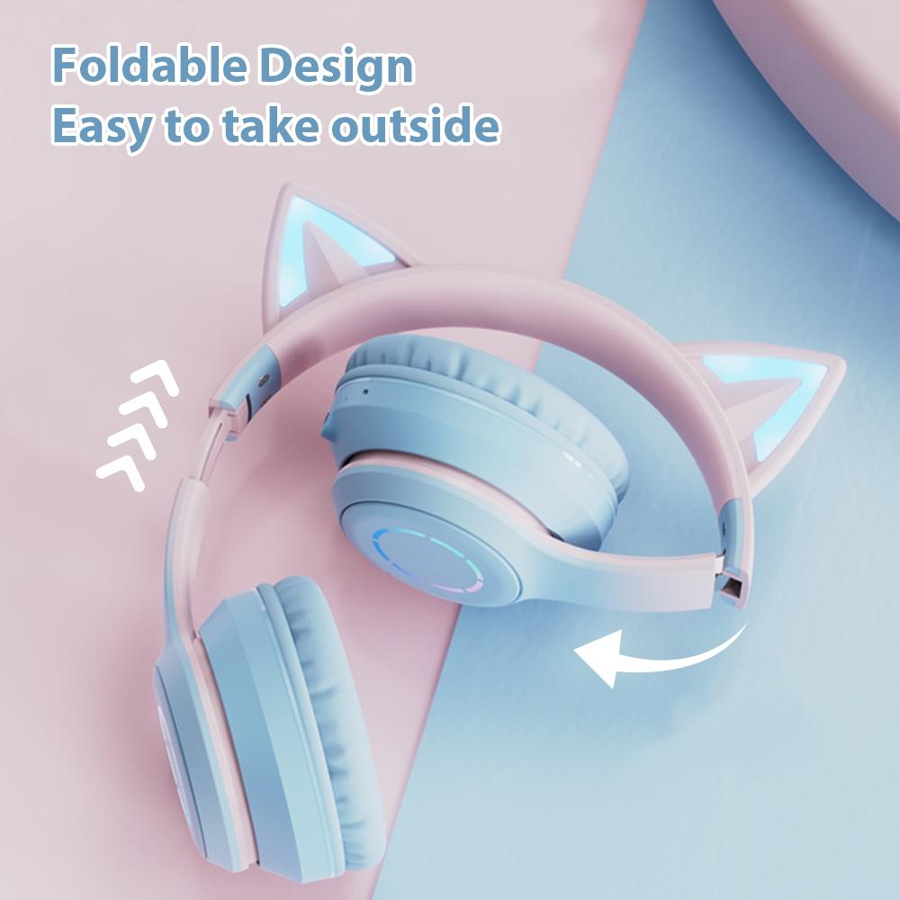 RGB Cat Ear Wireless Gaming Headphones With Mic Bluetooth 50 8