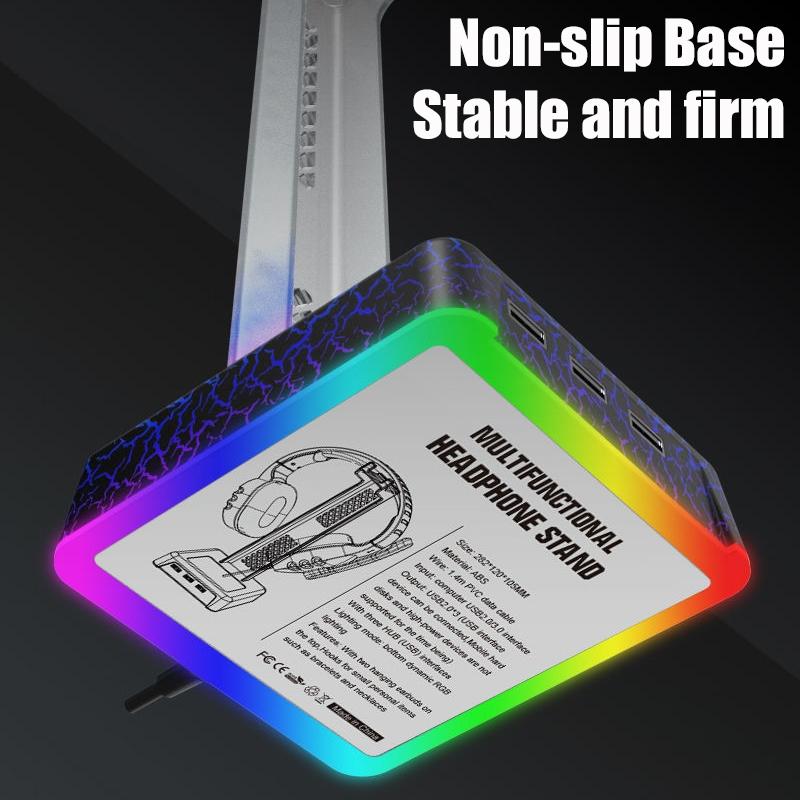 RGB Gaming Headphone Stand With USB Hub And Ambient Crackle Light 6