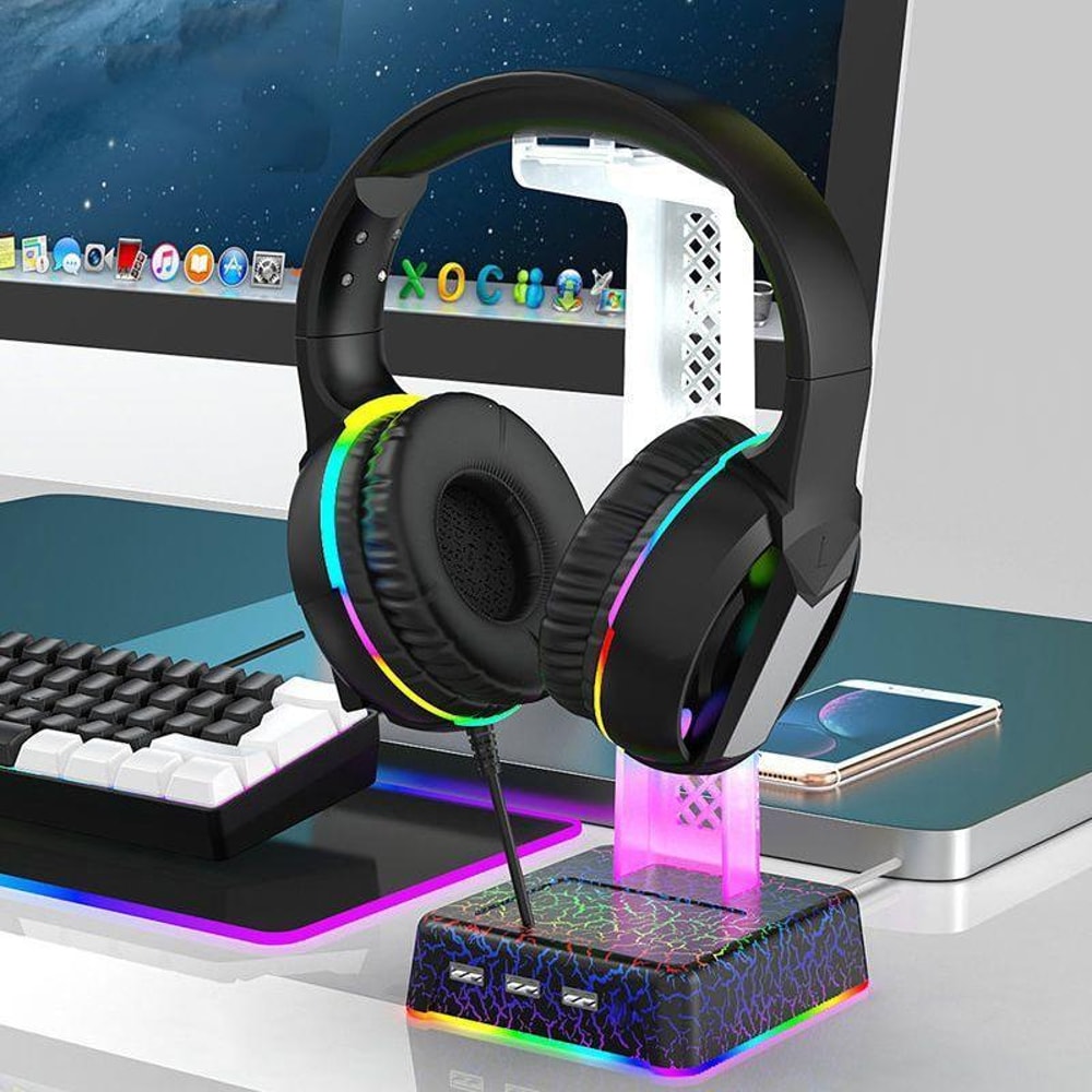 RGB Gaming Headphone Stand With USB Hub And Ambient Crackle Light 3