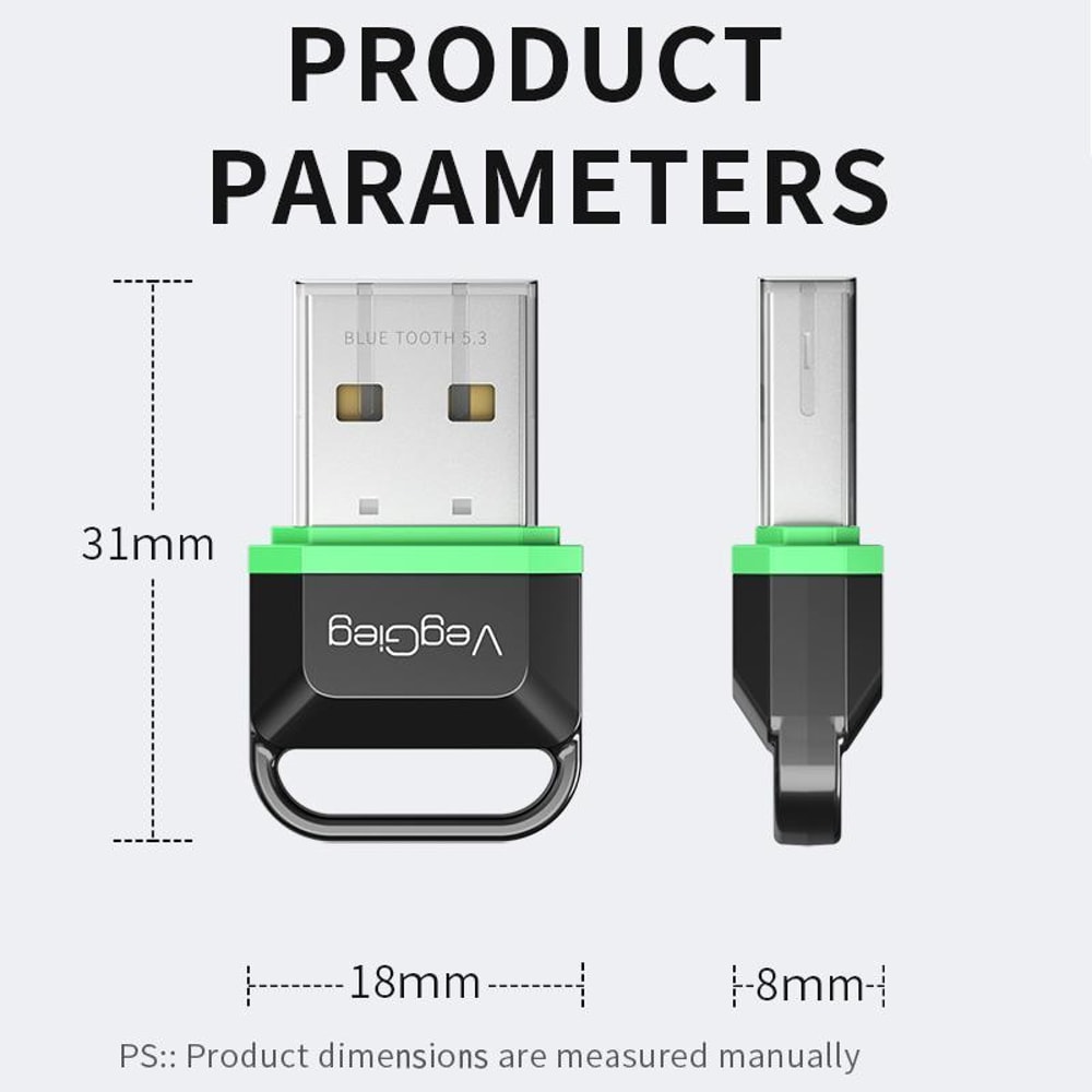 VegGieg Bluetooth 53 USB Adapter For PC Wireless Audio Multi Device Connectivity 1