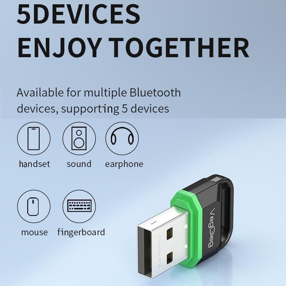 VegGieg Bluetooth 53 USB Adapter For PC Wireless Audio Multi Device Connectivity 4