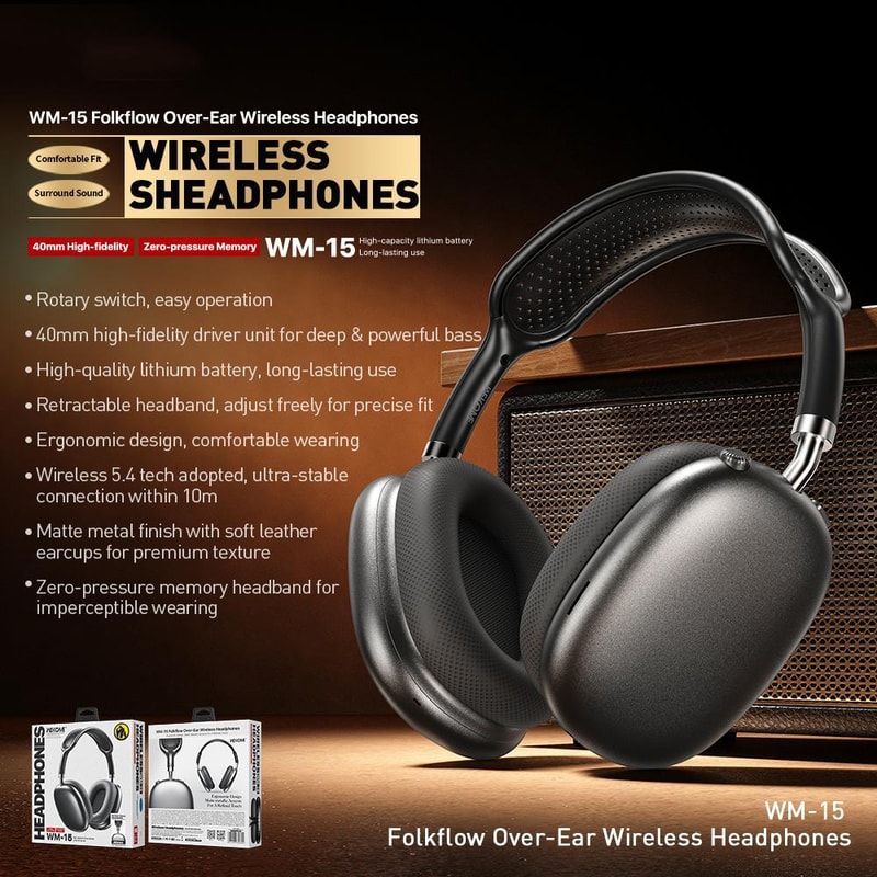 WEKOME FolkFlow BT54 Wireless Over Ear Headphones With 8H Playtime 2