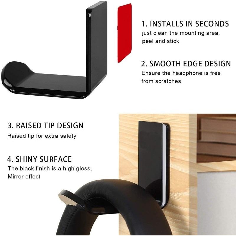 Wall Mount Headphone Holder Sticky Acrylic Headset Hanger For Desk Office Gaming Setup 4