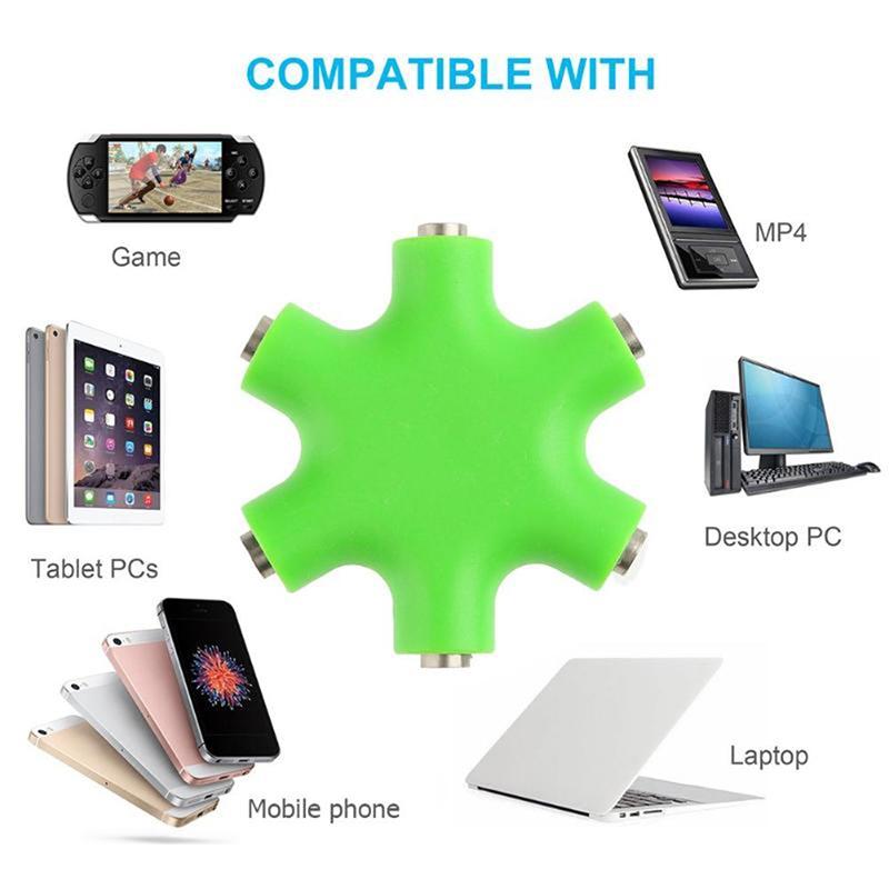 6 In 1 35mm Audio Splitter MultiPort AUX Headphone Adapter Hub For Shared Listening 5