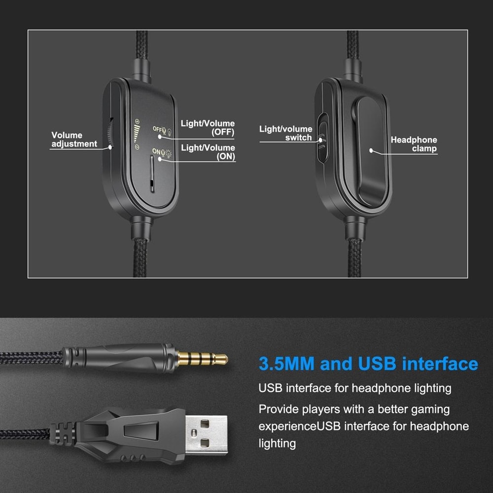 ONIKUMA K8 Gaming Headset With RGB Lights Noise Isolating Stereo Sound 5