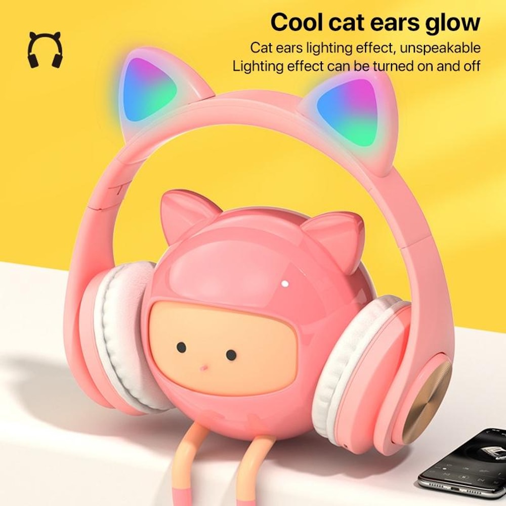 RGB Cat Ear Bluetooth Gaming Headset With Wireless Audio LED Light For Kids Teens Gamers 14