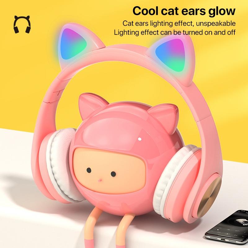 RGB Cat Ear Bluetooth Gaming Headset With Wireless Audio LED Light For Kids Teens Gamers 14