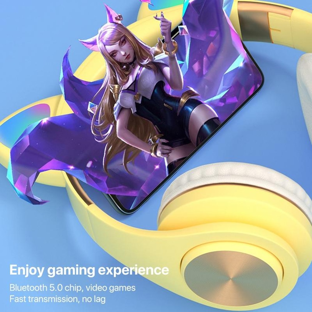 RGB Cat Ear Bluetooth Gaming Headset With Wireless Audio LED Light For Kids Teens Gamers 4