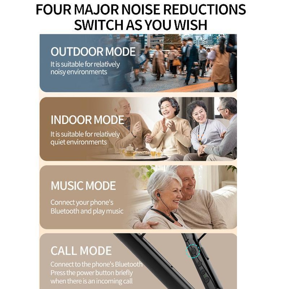 Smart 16 Channel Bluetooth Hearing Amplifier Headphones With Noise Reduction Neckband Comfort 12