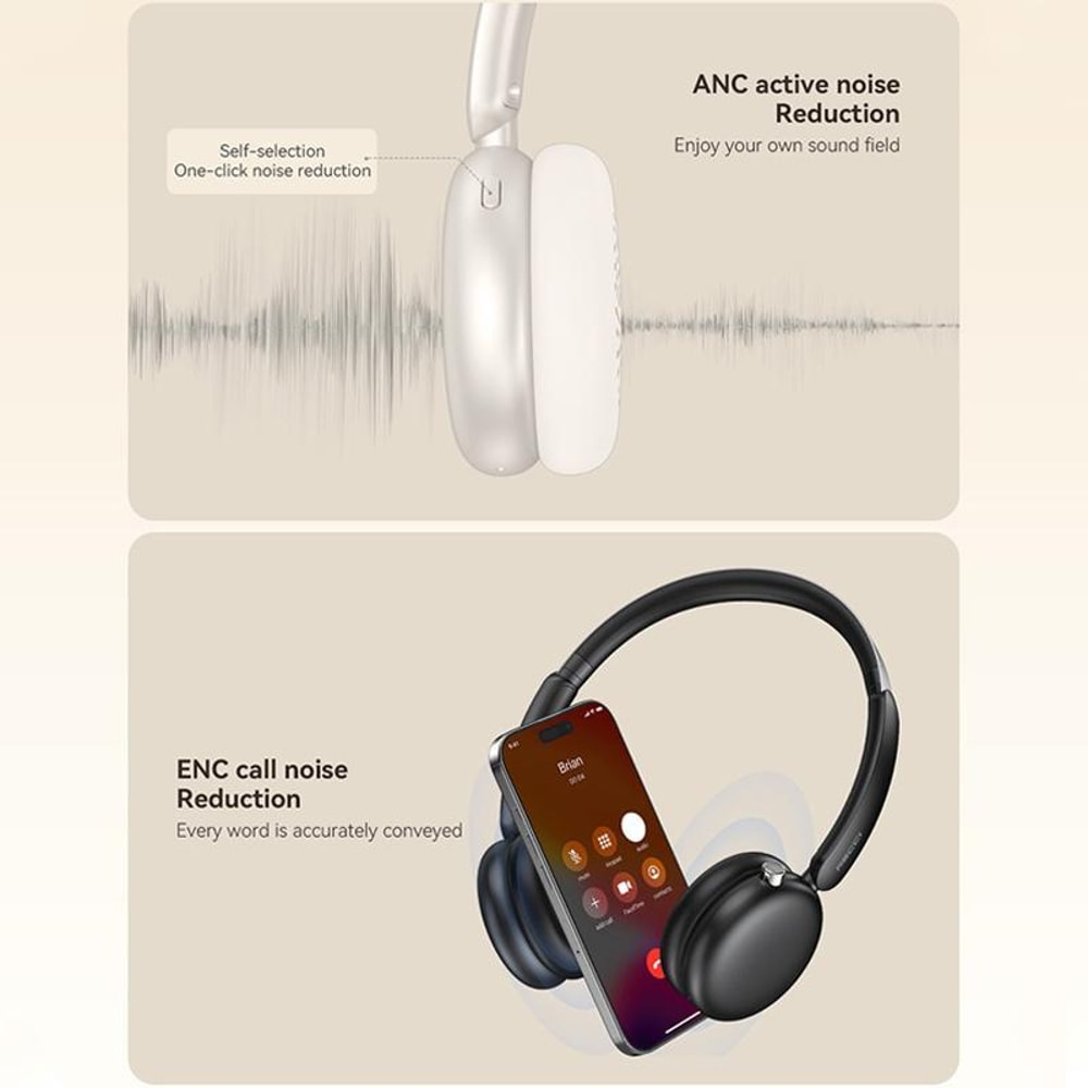 F4 Wireless ANC Headphones With ENC Mic 120H Playtime For Travel Gaming Work 4