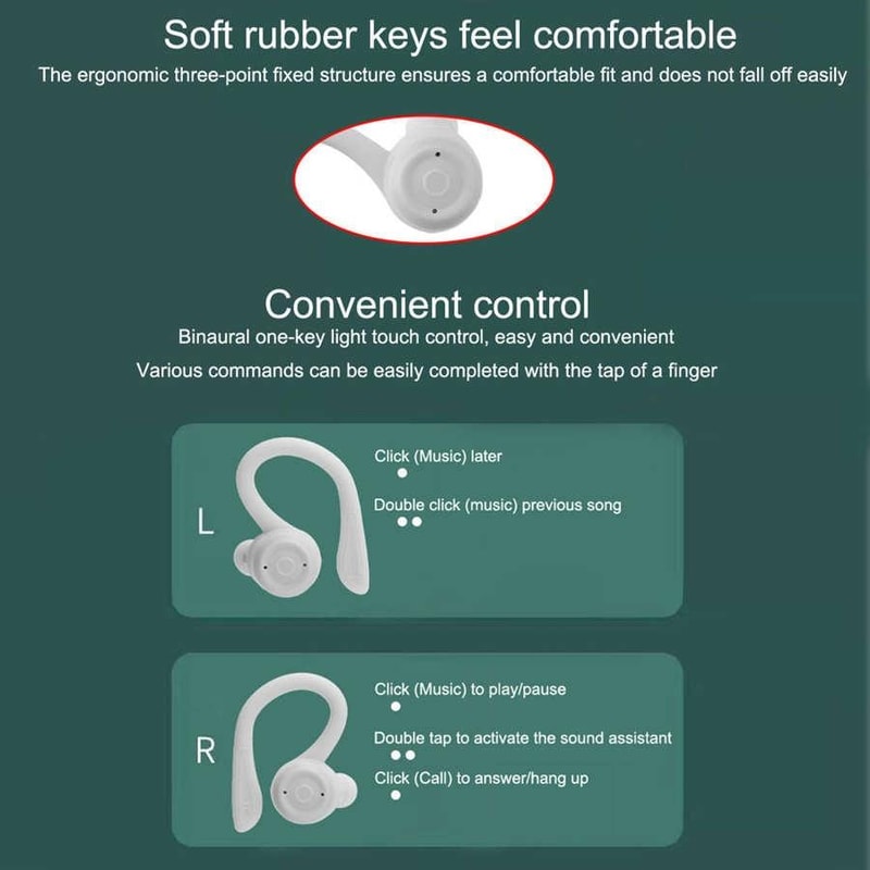 T20 Bluetooth 50 Sports Earbuds With Ear Hooks Deep Bass IPX6 Waterproof Charging Case 12