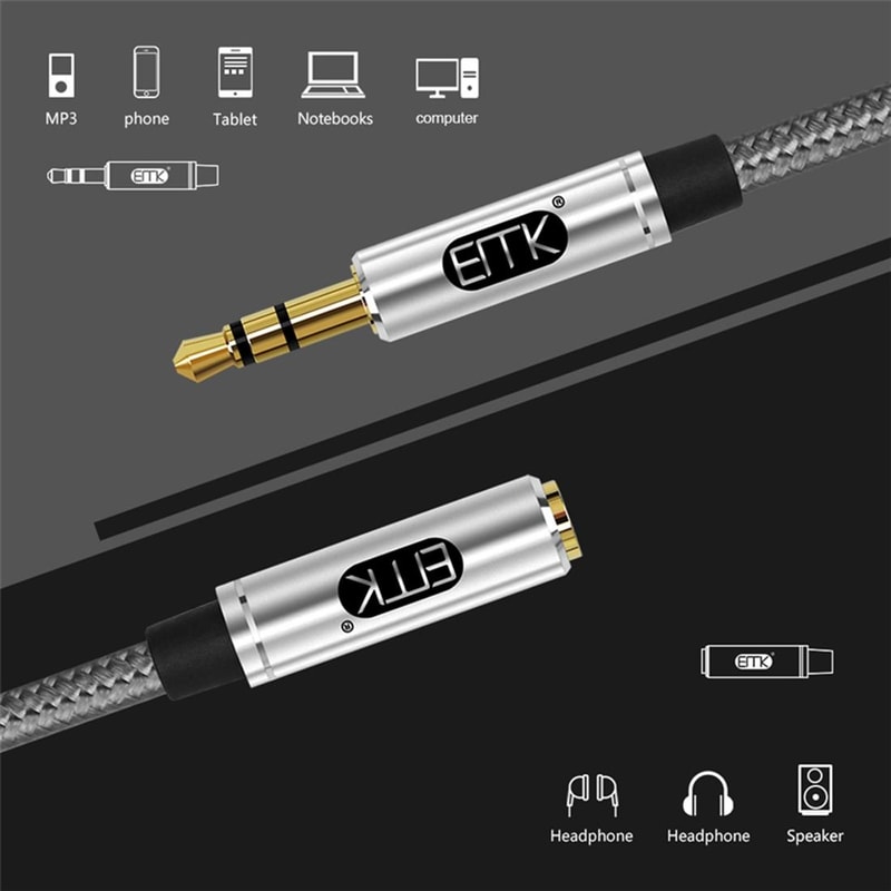 EMK Braided 35mm Audio Extension Cable With Gold Plated Connector For Headphones Speakers Laptops 4