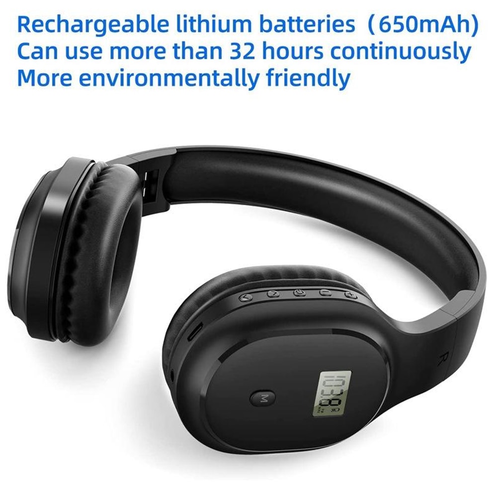 A8 Rechargeable FM Radio Headphones With LCD Display Foldable Memory Foam Design 5