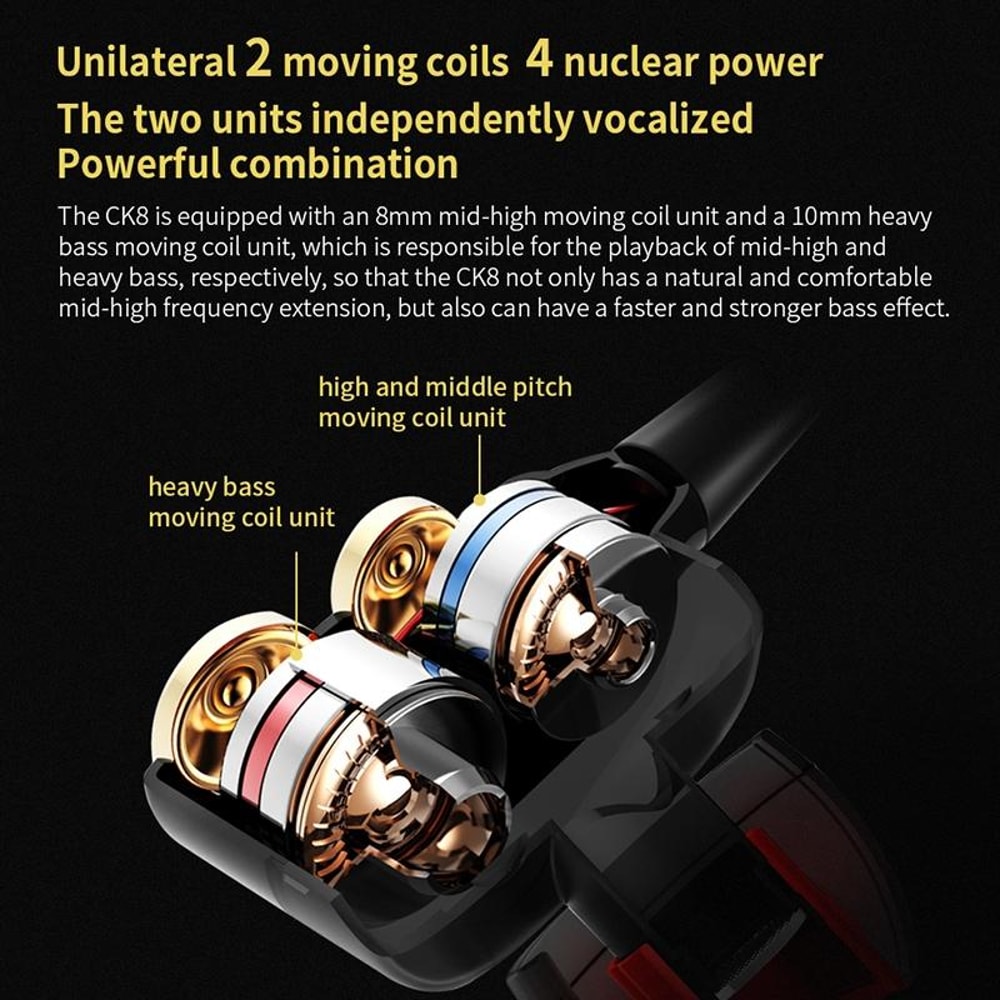 QKZ CK8 HiFi Earbuds With Quad Drivers HD Mic For Sports And Everyday Music 11