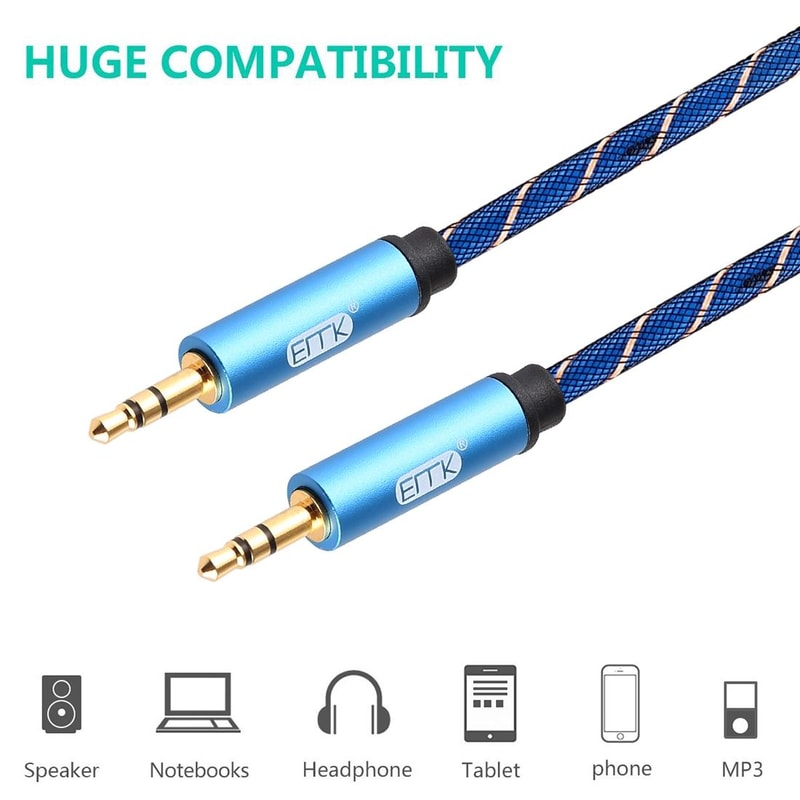 EMK Braided 35mm AUX Audio Cable For Headphones Speakers Laptops 5