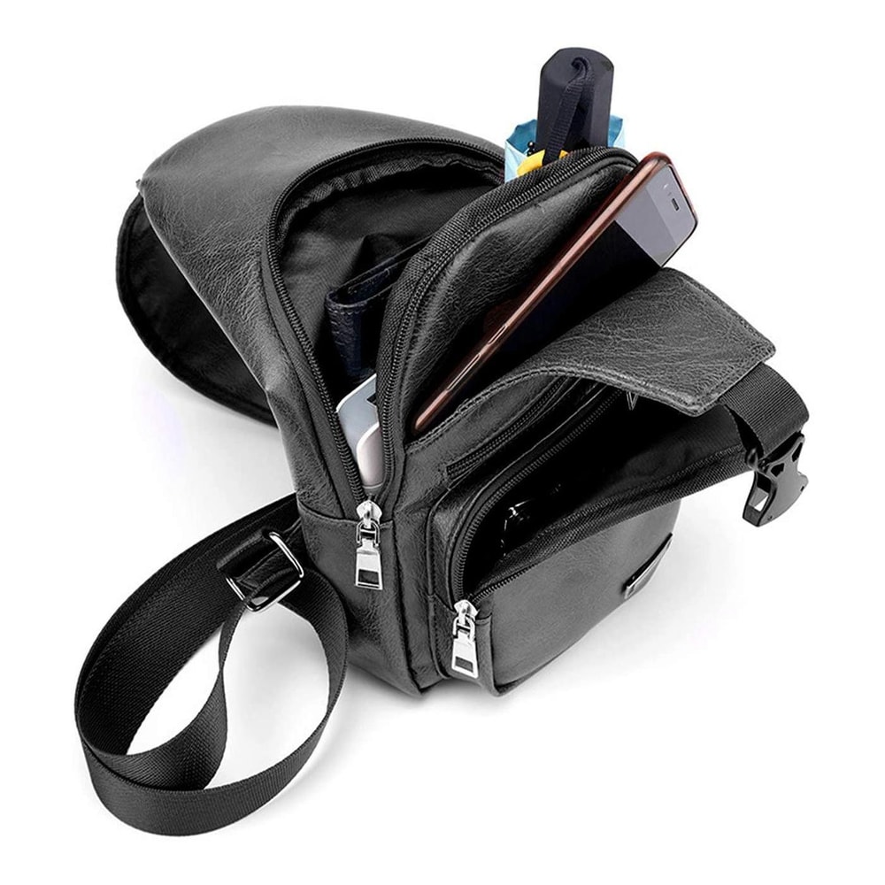 UrbanCharge Waterproof PU Leather Chest Bag With USB Port For Men 1
