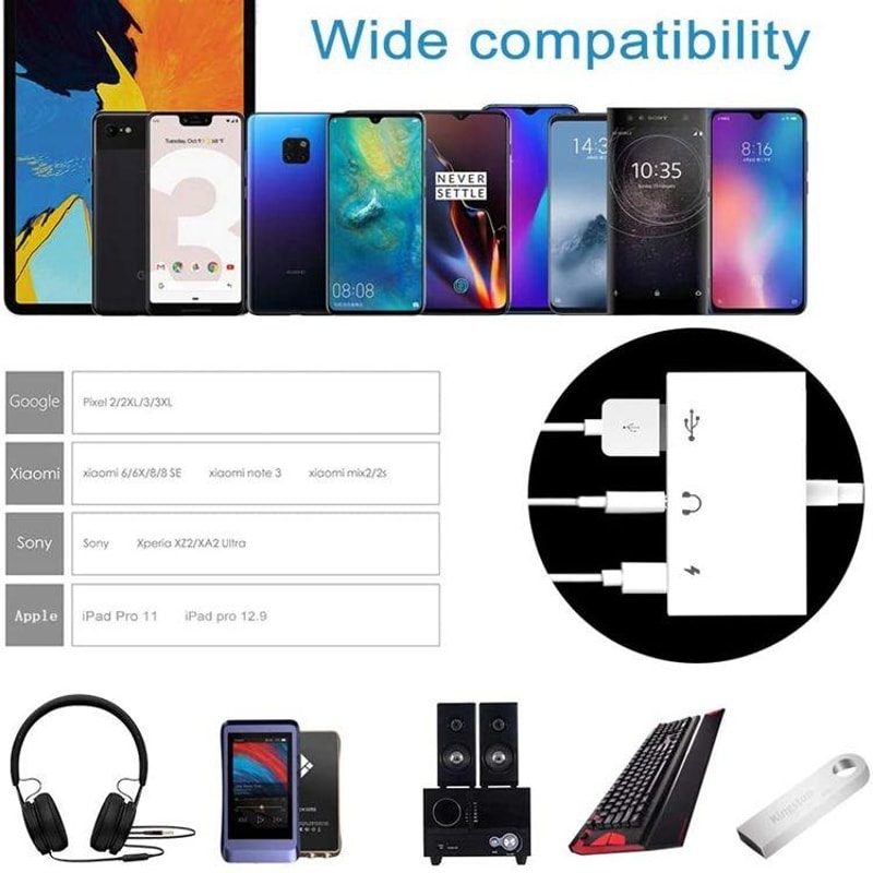 3 In 1 USB C OTG Adapter With 35mm Headphone Jack Fast Charging USB Audio Splitter 7
