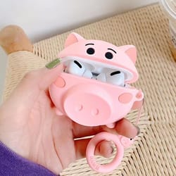 cute 3d pig airpods pro case cover with charging access shockproof silicone protector