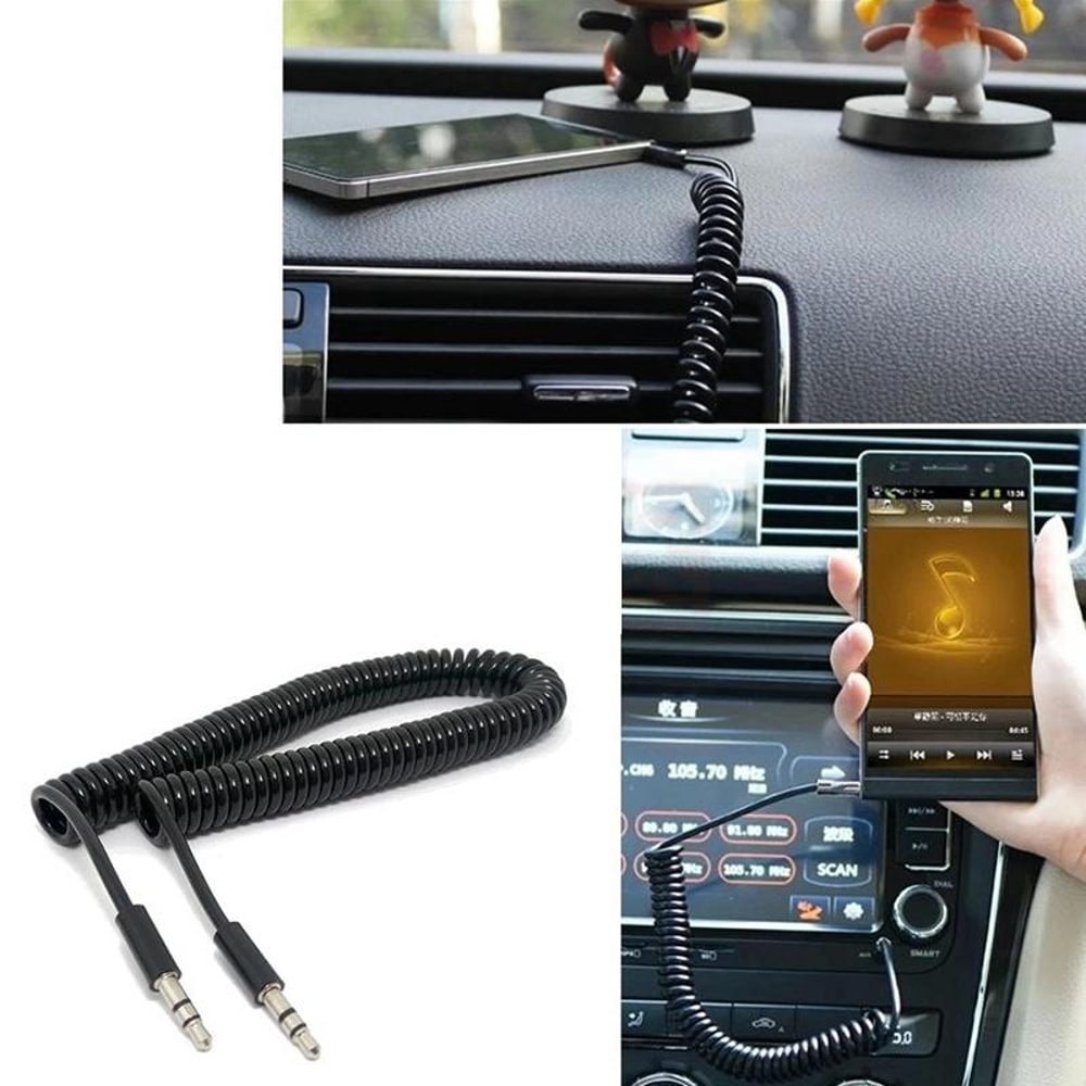 Spring Coiled 35mm Aux Cable For Car Stereo Phones Headphones Portable Audio Connector 3