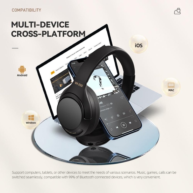 WH850i Bluetooth Noise Cancelling Headphones With ANC 45H Battery Low Latency Gaming Mode 5