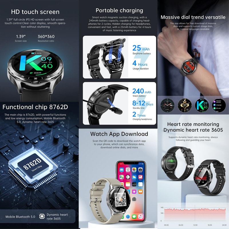 X10 Smart Watch Earbuds Combo With Bluetooth Calling NFC Heart Rate Monitor 9