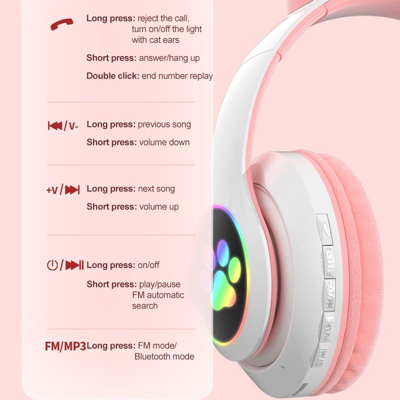 RGB Cat Ear Bluetooth Headphones With Mic TF Card Wired Mode For Kids And Music Lovers 10