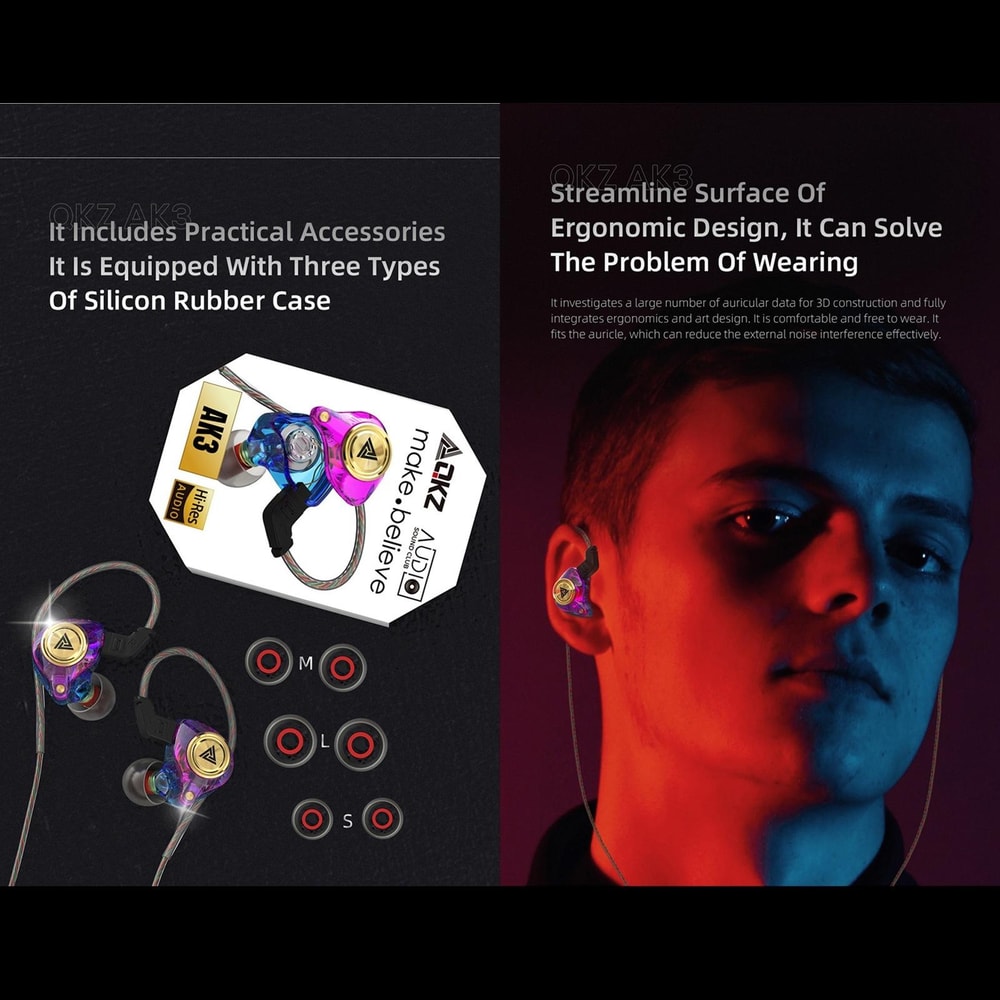 QKZ AK3 Bass Boost In Ear Headphones With Mic And 35mm Wired Earbuds 8