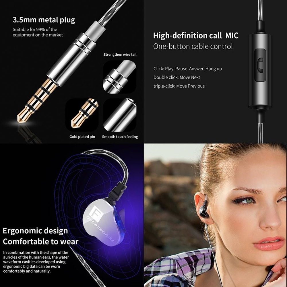 QKZ F910 Dual Dynamic Bass Earbuds With 35mm Wired In Ear Headphones 6