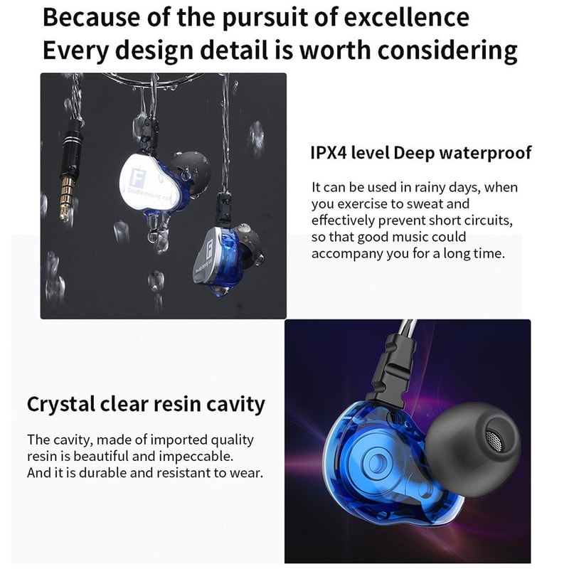 QKZ F910 Dual Dynamic Bass Earbuds With 35mm Wired In Ear Headphones 7