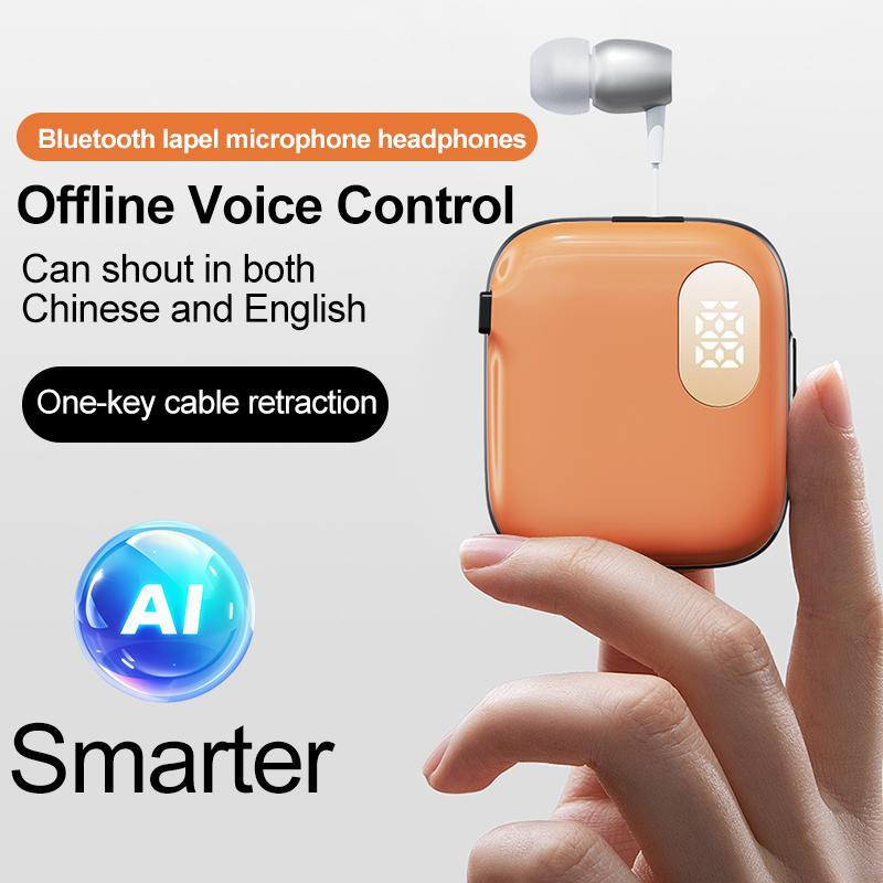 AI Voice Control Bluetooth Earphone With LED Display Retractable Cable 2