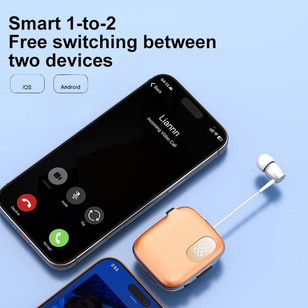 AI Voice Control Bluetooth Earphone With LED Display Retractable Cable 6