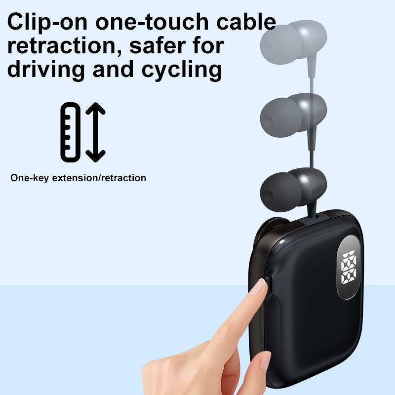 AI Voice Control Bluetooth Earphone With LED Display Retractable Cable 12
