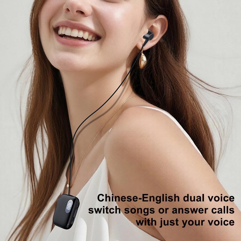 AI Voice Control Bluetooth Earphone With LED Display Retractable Cable 3