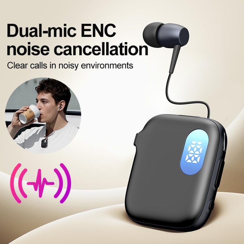 AI Voice Control Bluetooth Earphone With LED Display Retractable Cable 5