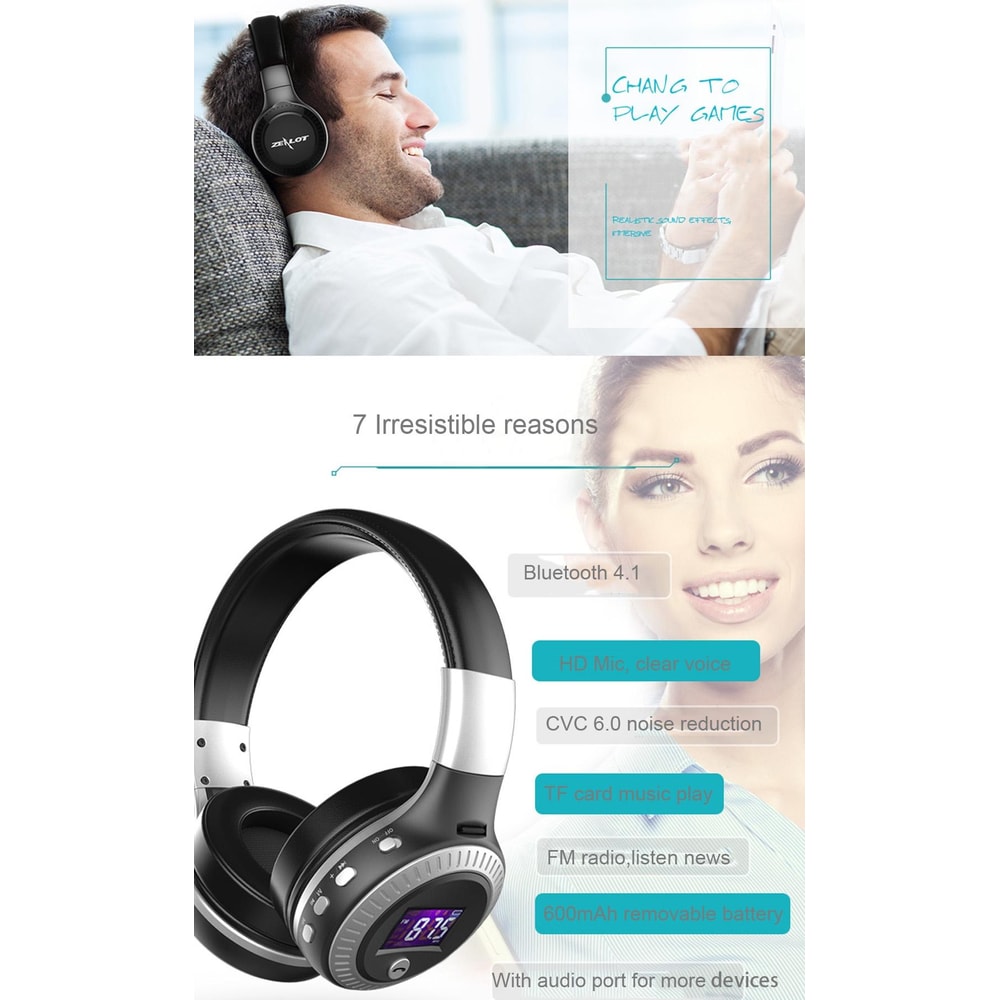 Zealot B19 Foldable Bluetooth Headphones With Display FM Radio 16