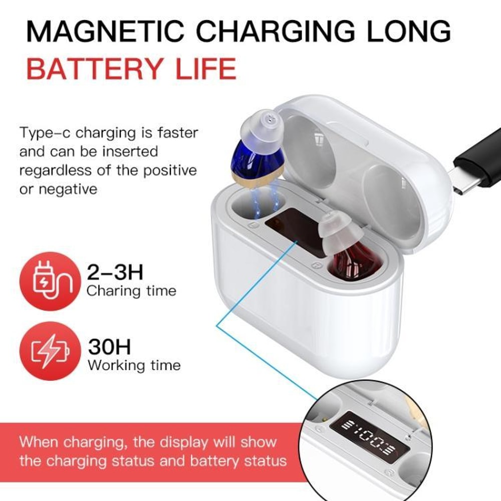 ClearTone Pro Rechargeable Digital Hearing Aid With Noise Reduction LED Charging Case 3