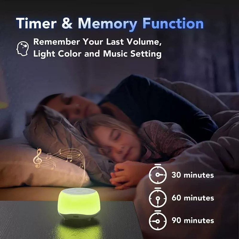 LunaGlow Portable White Noise Machine With Night Light Sleep Sounds 6
