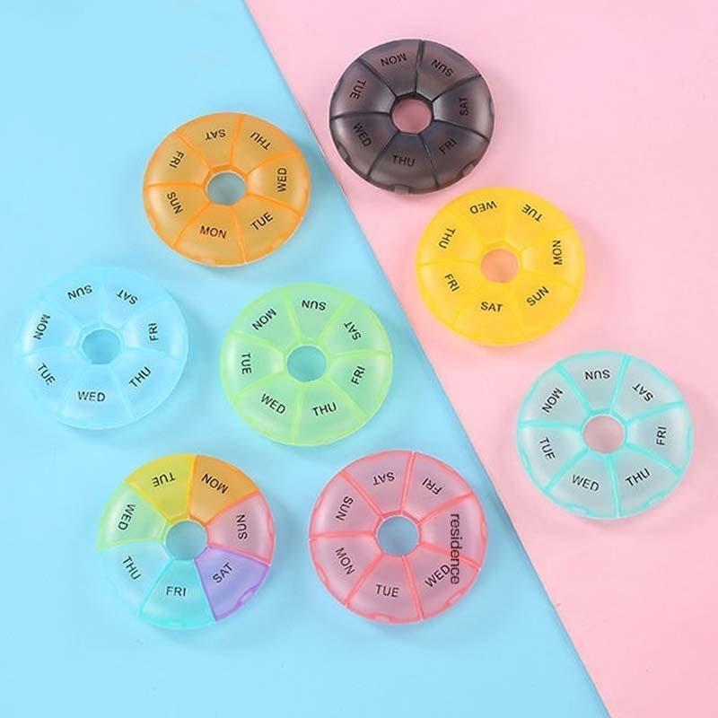 Rainbow Weekly Pill Organizer Portable 7 Day Pill Box With Individual Compartments 8