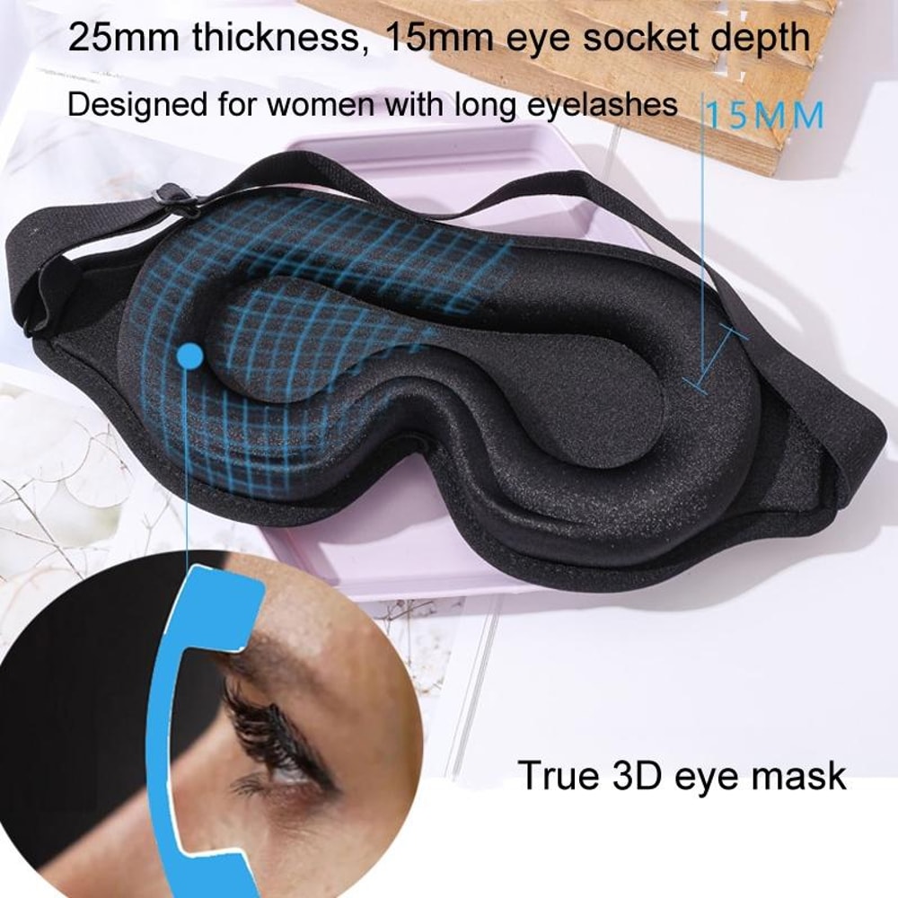 LunaContour 3D Sleep Mask Memory Foam Light Blocking Eye Mask For Travel Lash Friendly Comfort 2