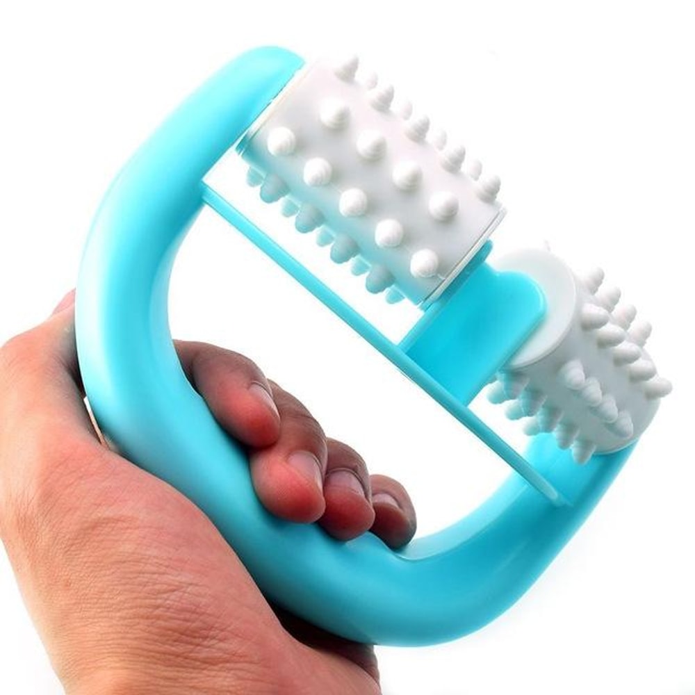RelaxGrip Two Wheel Manual Massager For Neck Arms Legs Deep Tissue Relief 1