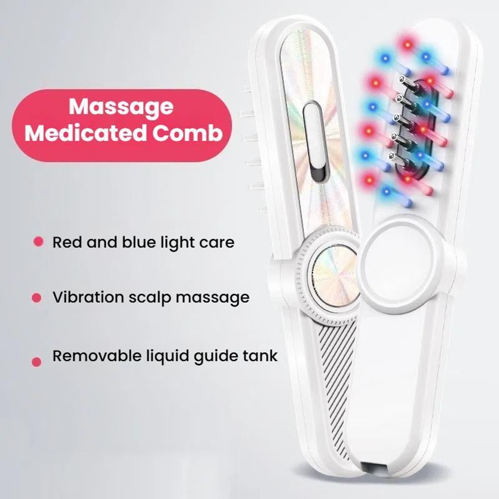 Laser Hair Growth Scalp Massager Comb With Red Blue Light Therapy Oil Applicator Roller 1