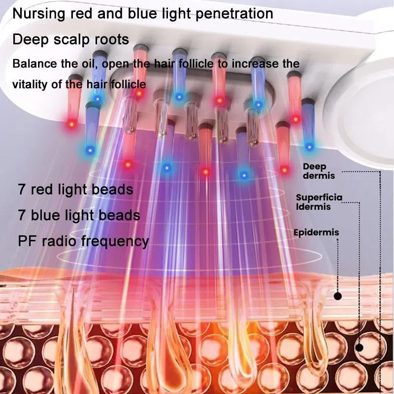 Laser Hair Growth Scalp Massager Comb With Red Blue Light Therapy Oil Applicator Roller 7