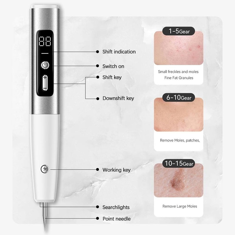 15 Speed Mole Removal Pen With LED Precision Light USB Rechargeable Spot Corrector 8