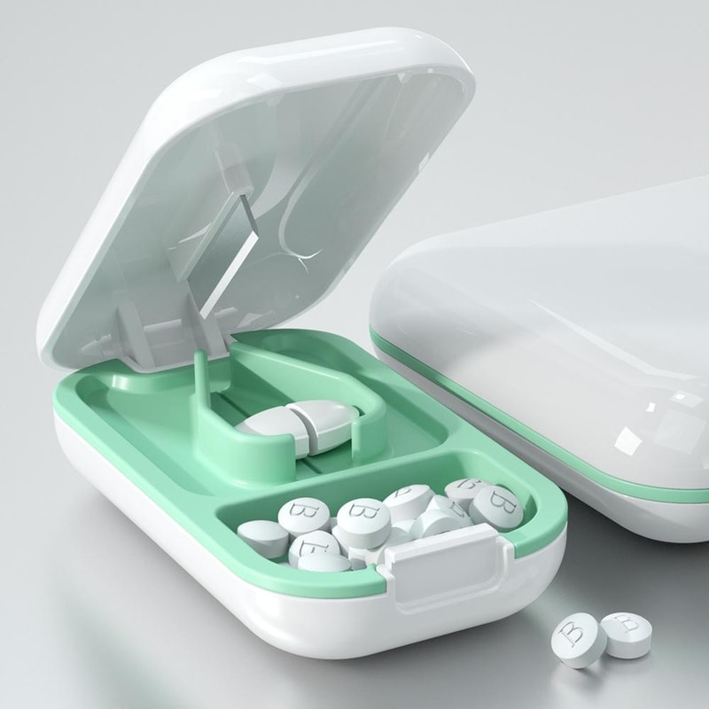 Portable Pill Cutter Pill Organizer Storage Case With Stainless Steel Precision Blade 1
