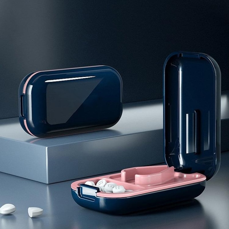 Portable Pill Cutter Pill Organizer Storage Case With Stainless Steel Precision Blade 2