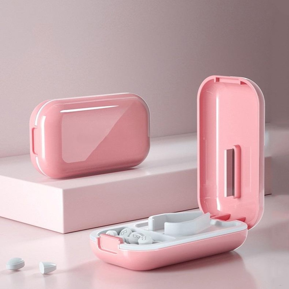 Portable Pill Cutter Pill Organizer Storage Case With Stainless Steel Precision Blade 0