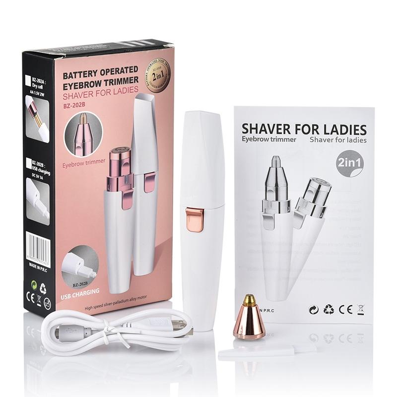 2 In 1 Electric Eyebrow Trimmer Facial Hair Remover USB Rechargeable Shaver For Women 4