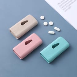 portable pill cutter & divider with stainless steel blade and storage compartment